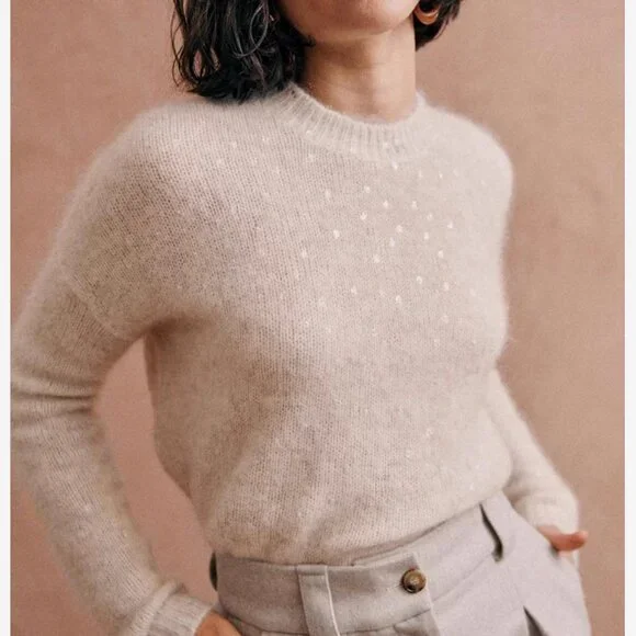 Sezane Ludivine Jumper Mottled Beige / Silver Mohair Knit Sweater French XS/S/M - Picture 5 of 11